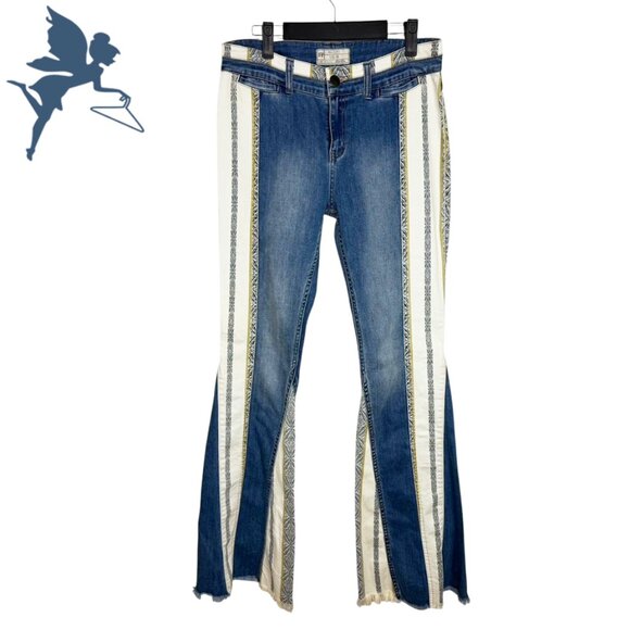 FREE PEOPLE ULTRA RARE Danica Patchwork Stripe Flare Jeans - Picture 3 of 9